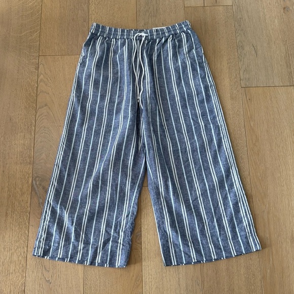 beachlunchlounge Pants - BeachLunchLounge Stripped Cropped Linen Cotton Pants Small